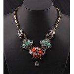 Gerbera Orange Flower Crystal Gems Vintage Necklace